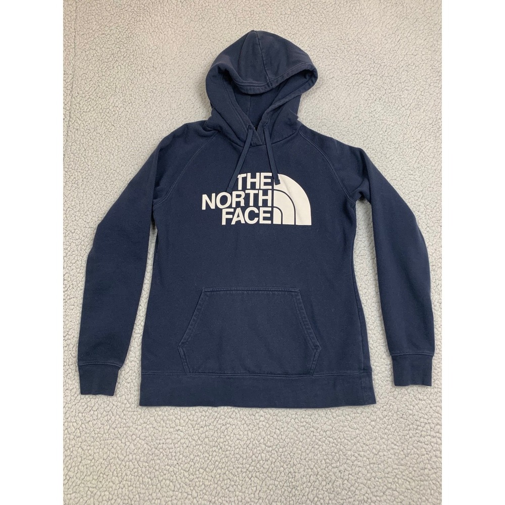 The North Face Hoodie Womens Medium Navy Blue Logo Pullover Cotton Blend Fleece